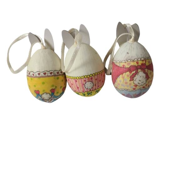 Vintage Paper Mache Bunny Shaped Easter Eggs Lot of 3 with Ties Decor Holiday - Picture 2 of 14